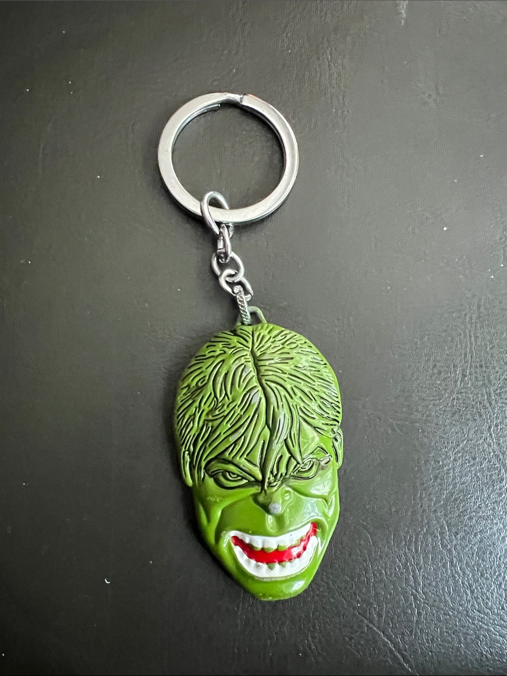 Marvel Green Incredible Hulk Face Keychain with Silver Hardware